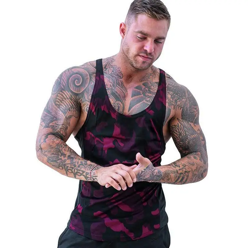Men'S Fitness Camouflage Casual Outdoor Racerback Muscle Sports Tights Printed Quick-Drying Breathable Training Sleeveless Shirt