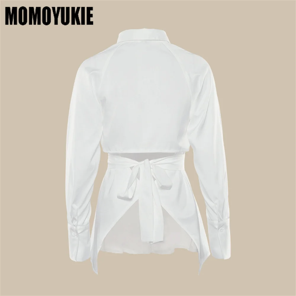 Женская блузка с длинным рукавом элегантная белая рубашка лето 2023