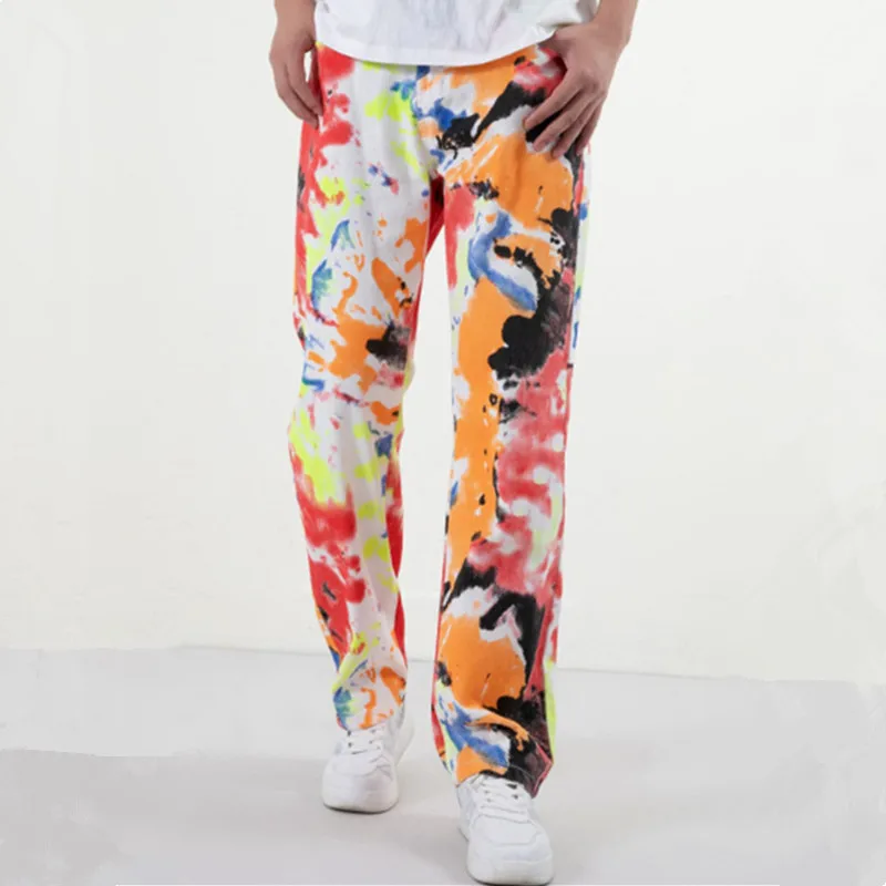 2022 New Fashion Multicolor Tie Dye Hip Hop Men Straight Jeans Trousers Korean Casual Women Punk Denim Pants Pantalones Hombre