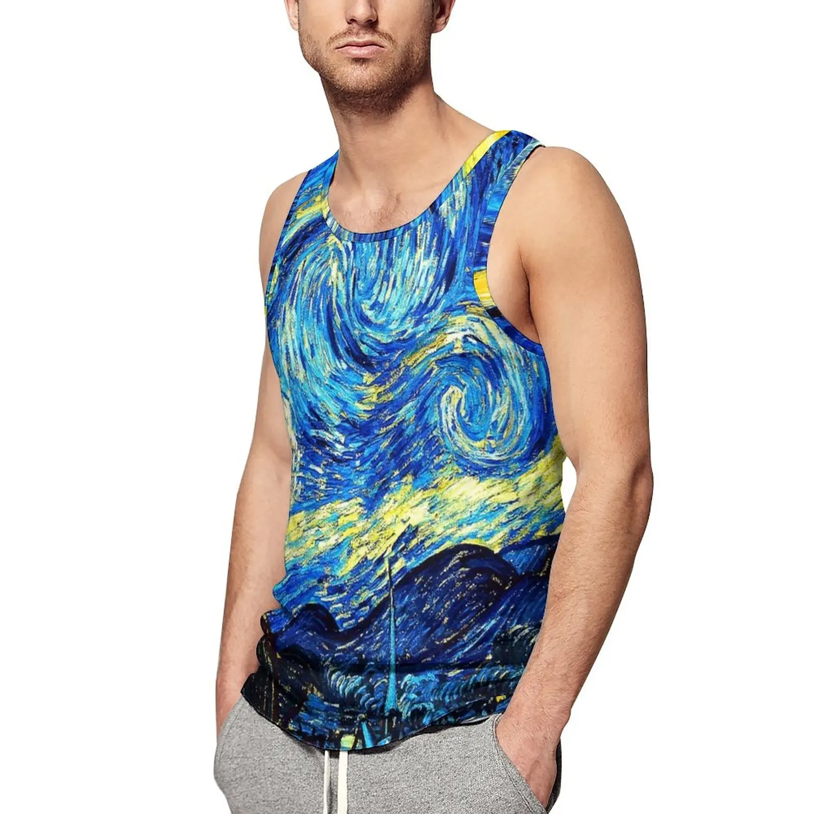 

Starry Night Tank Top Man Vincent Van Gogh Fashion Tops Summer Gym Graphic Sleeveless Shirts Plus Size 4XL 5XL