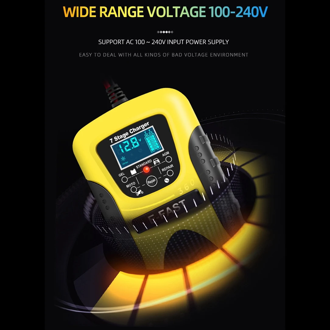 E-Fast 12 В 7-ступенчатое свинцово-Кислотное зарядное устройство для нескольких