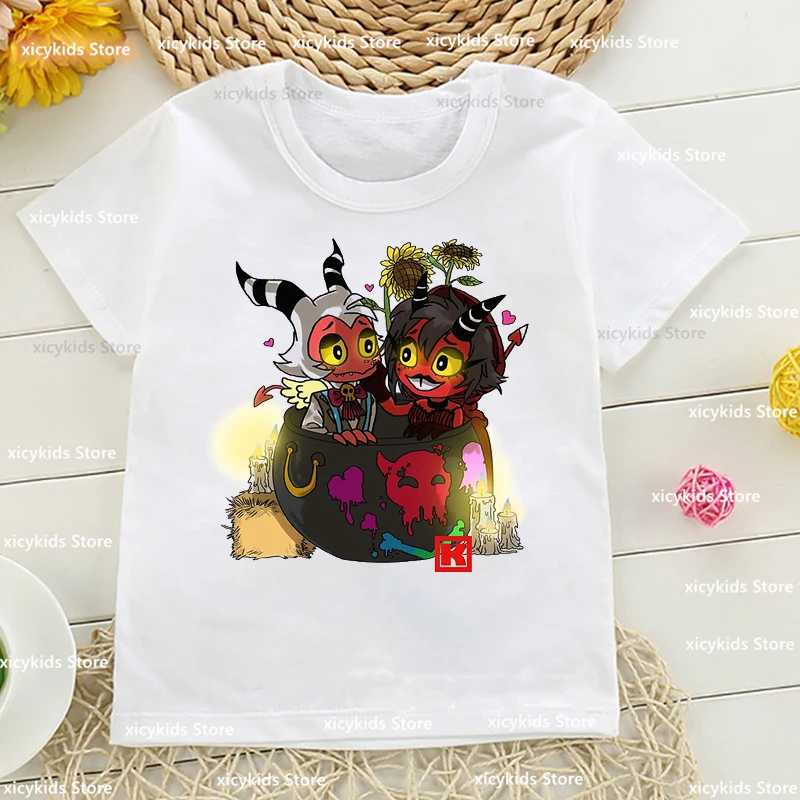 

T-Shirt For Boys Helluva Stolitz Halloween Chibi Cartoon Print For Kids Halloween Gift Costume Tshirts Cute Boys Girls Clothes