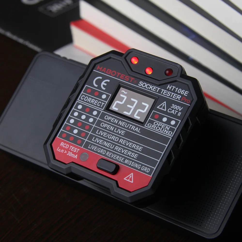 Habotest HT107 Socket Tester Pro Voltage Test RCD 30mA Detector UK EU Plug Ground Zero Line Polarity Phase Check | Инструменты