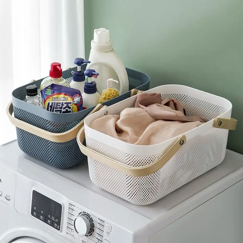 

Kitchen Vegetables Fruits Basket Household Clothes Organization Storage Basket Bathroom Wooden Hand-Held Dirty Laundry Basket