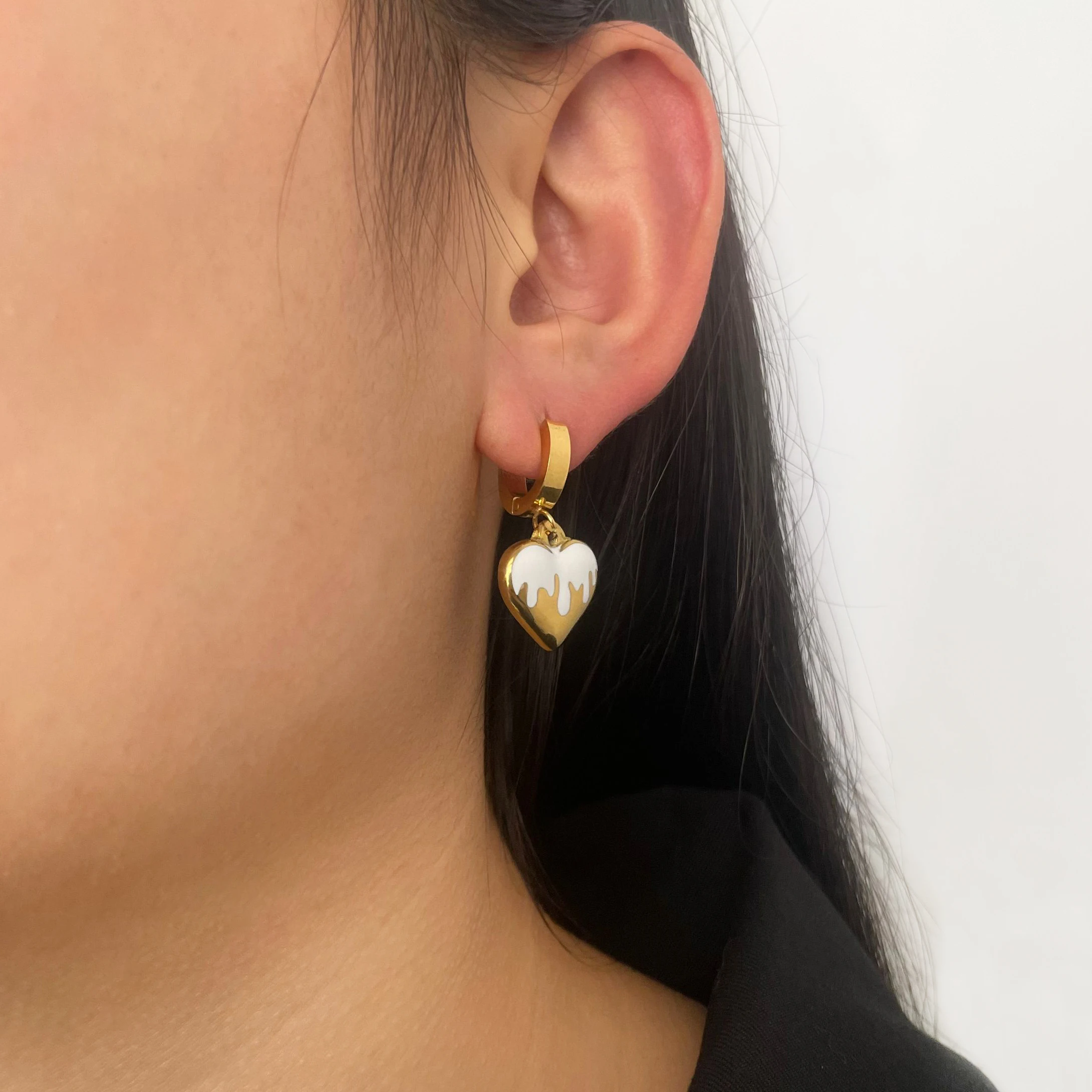 Серьги-кольца Peri'sBox сердечки из нержавеющей стали