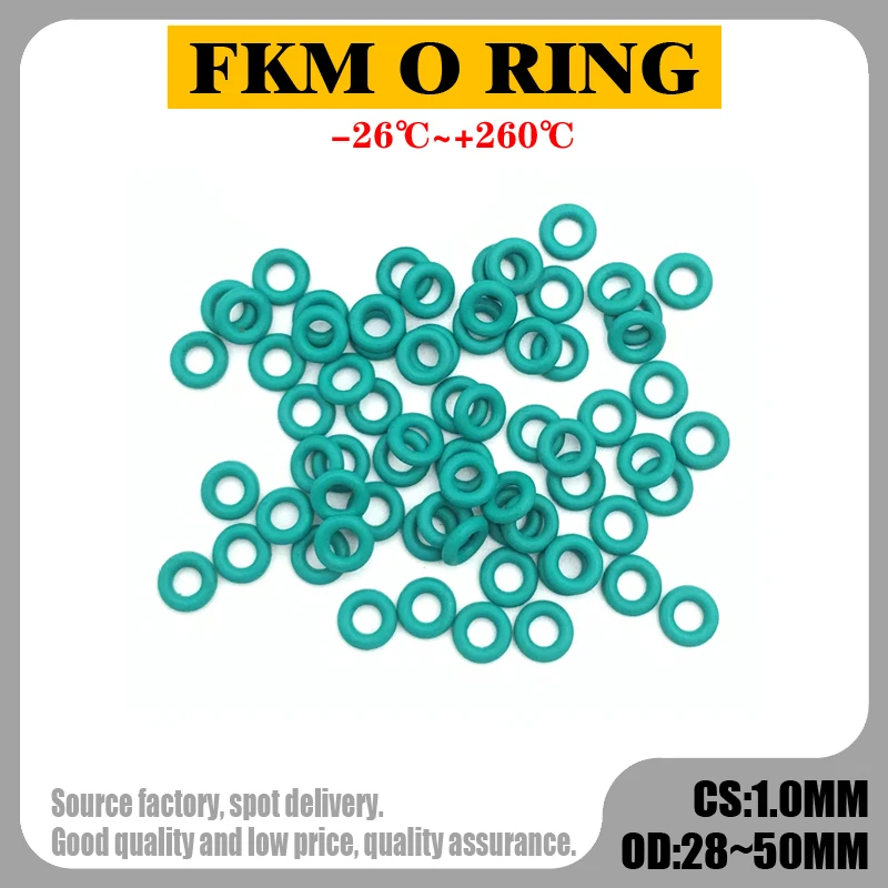 

50Pcs FKM Fluorine Rubber O Ring Sealing Gasket Thickness 1mm OD 28~50mm Insulation Oil High Temperature Resistance Green Washer