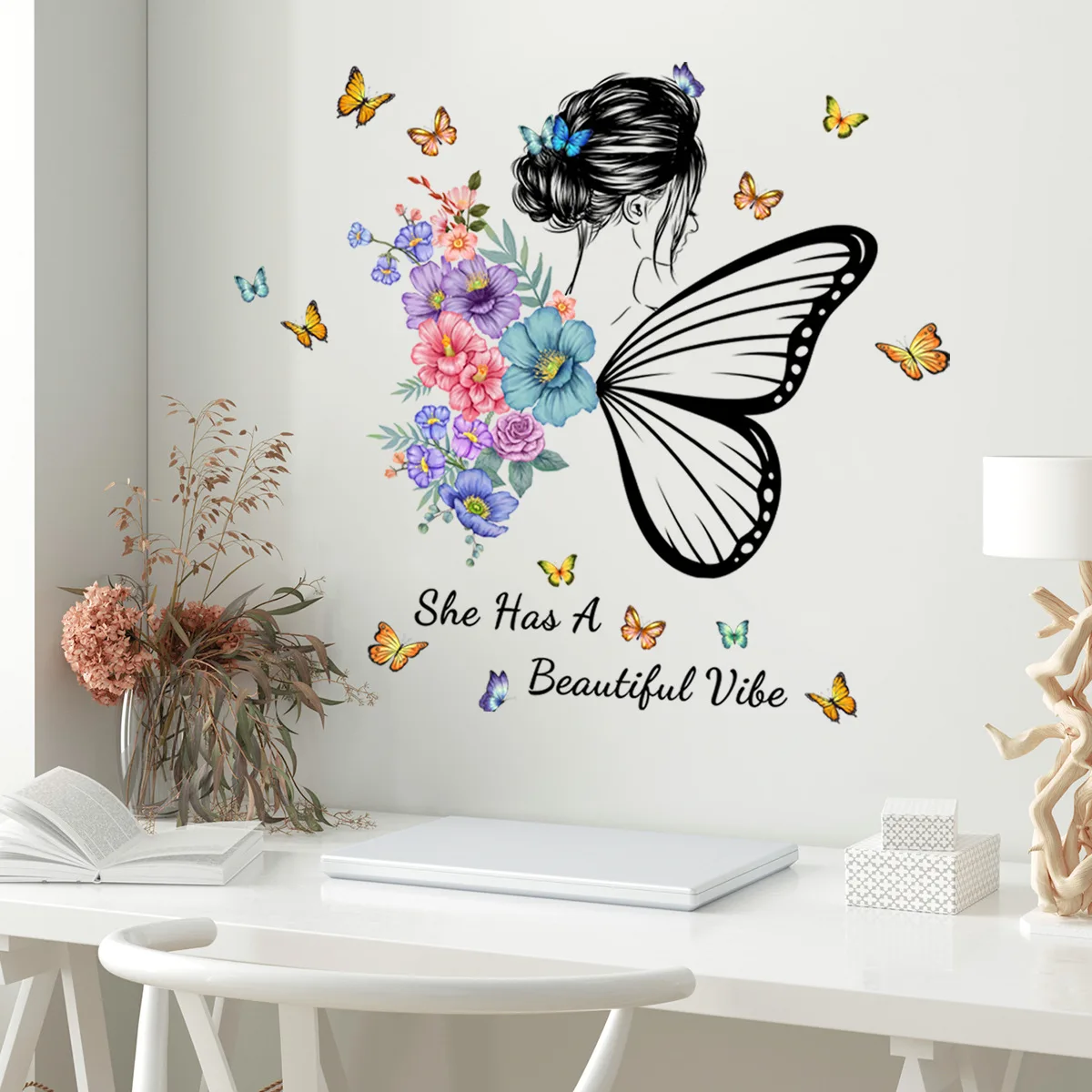 

Butterfly English Slogan Girl Floral Wall Stickers Removable Vinyl Home Decor Living Room Bedroom