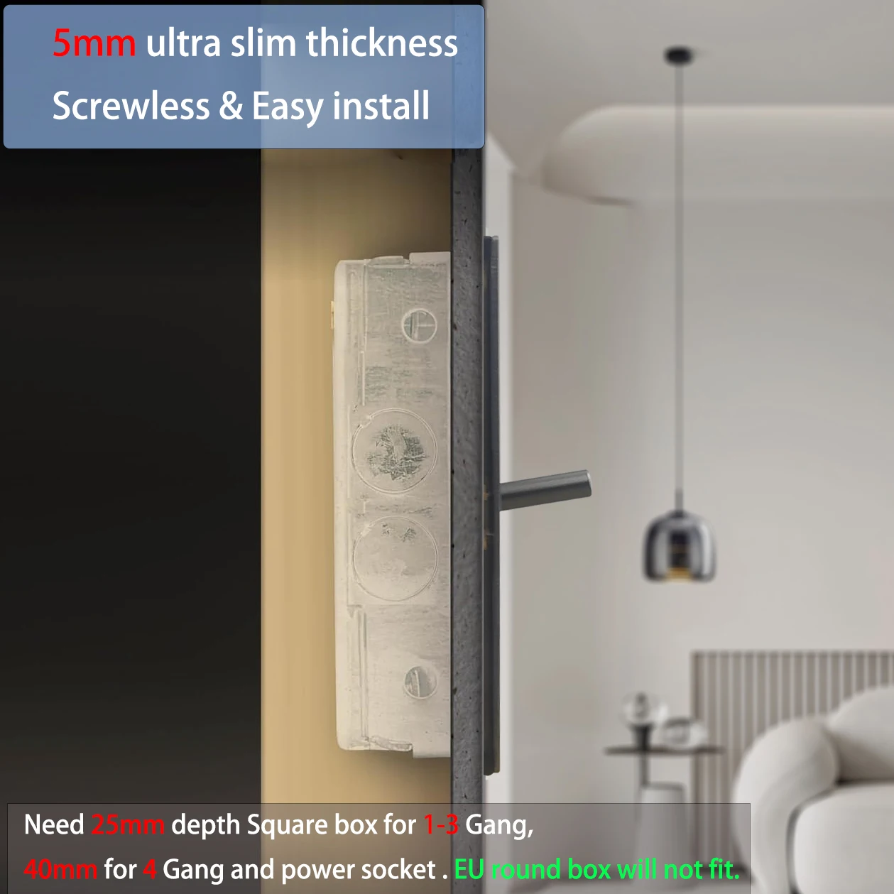 Тумблер WALLPAD 2-позиционный настенный выключатель матовая тонкая стальная панель