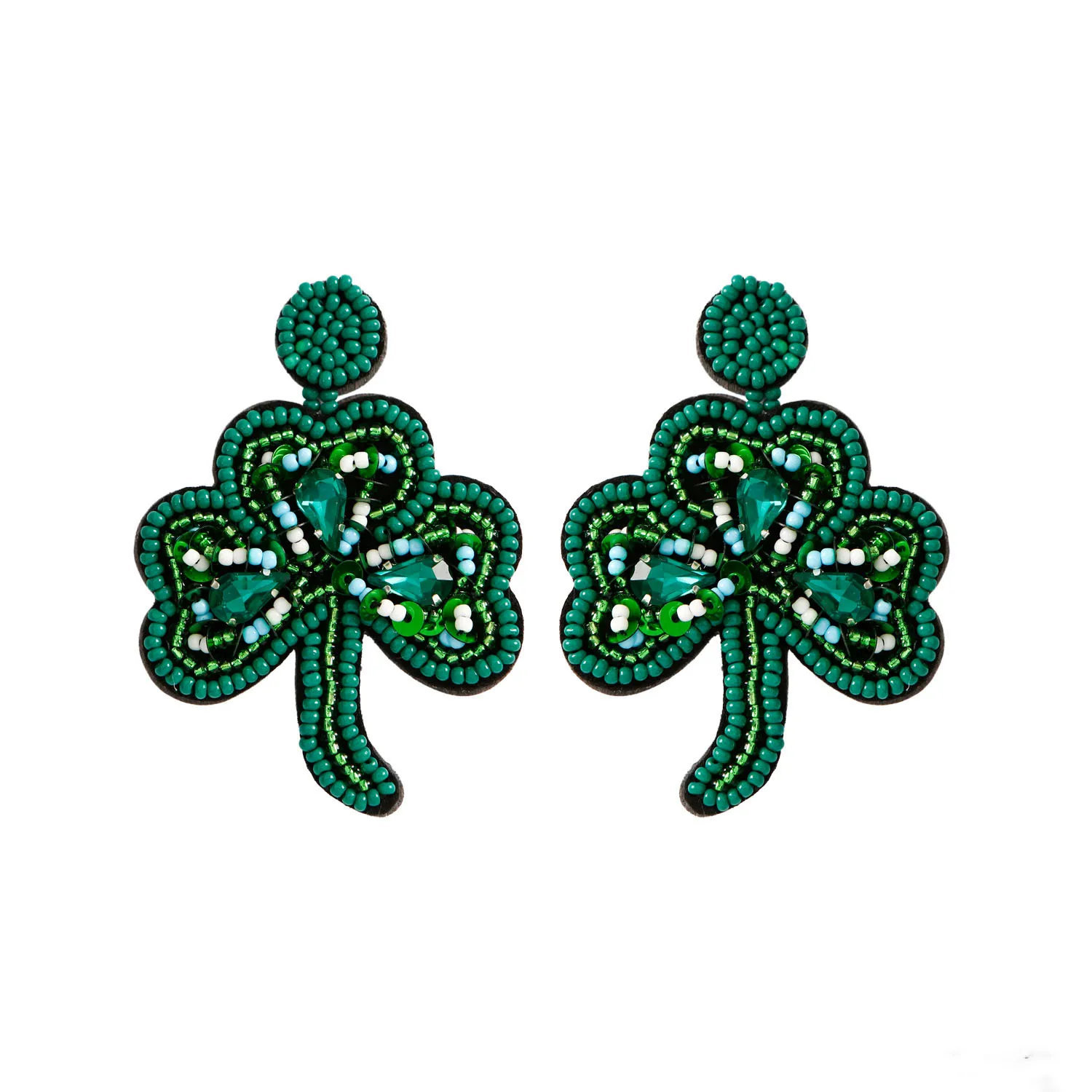 BEADED SHAMROCK EARRINGS Seed Bead Shamrock Felt Post Drop Earring - Green Clover Gift for Her St. Patrick's Day Accessories