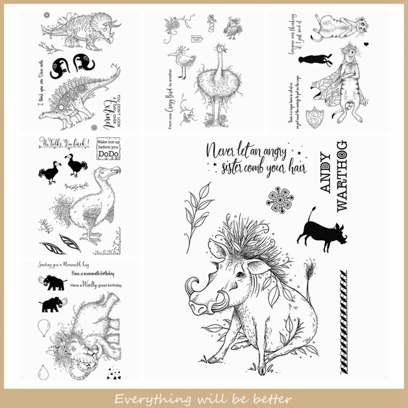 

Clear Silicone Stamps Scrapbook Craft Decorate Cards Template Handmade Original Animals Dinosaur Ostrich Boar Elephant Letters