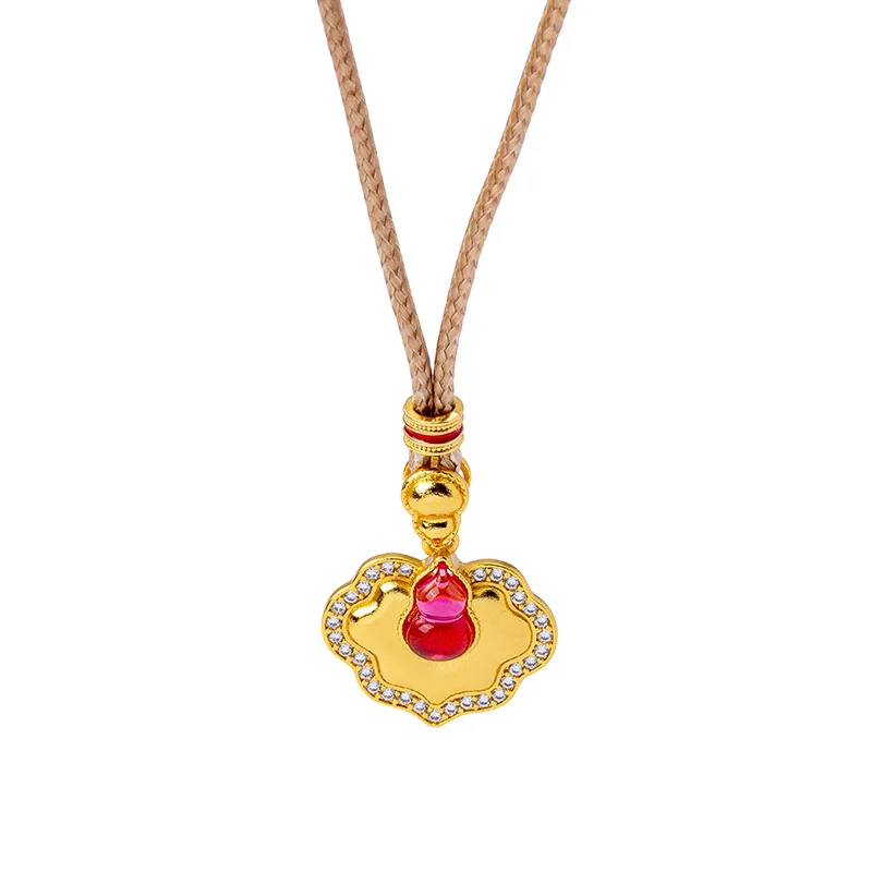 Фото Женская подвеска Red Green Jade-Like Ruyi из 24-каратного золота AU999 — прочная и гладкая подвесная петля, подходит для ожерелья, свободного покроя. №4