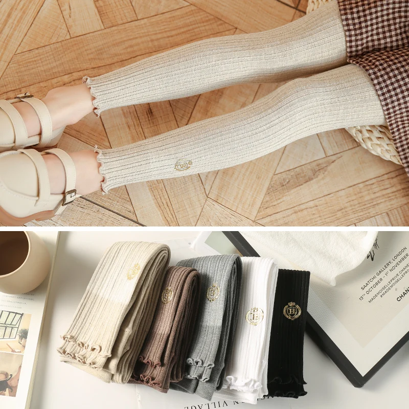 

Girls' cotton knitting wooden ears badge leggings nine-point pants student spring and autumn children's tights baby socks