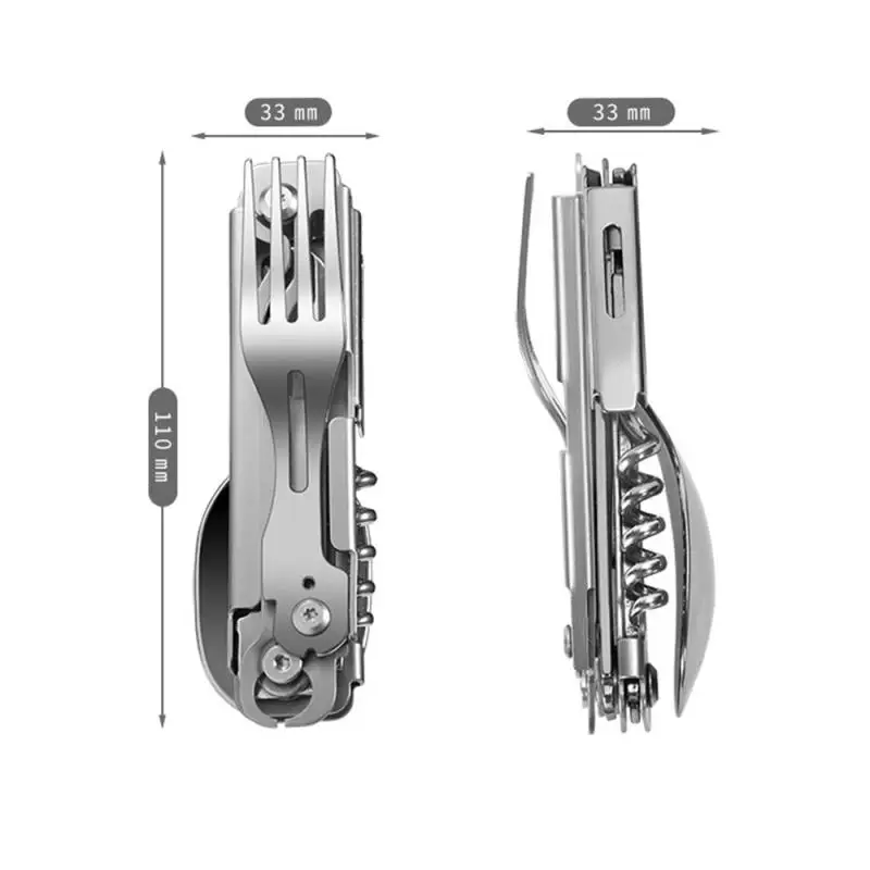 

Camping Fork Spoon Cutter Folding Knife Disassembly Multitool Portable Camping Equipments Picnic Camping Cutlery Stainless Steel