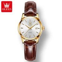 olevs 6898 super thin waterproof women wristwatch fashion genuine leather strap quartz watch for women luminous calendar