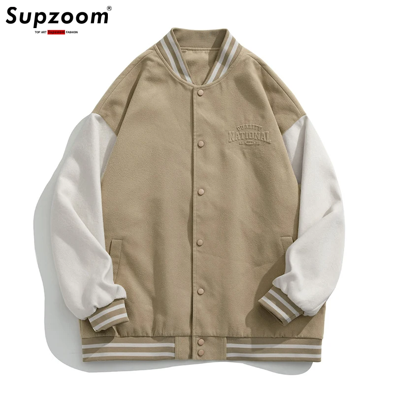Supzoom 2022 New Arrival Fashion Rib Sleeve Cotton 3D Letter Single Breasted Casual Bomber Baseball Jacket Loose Cardigan Coat