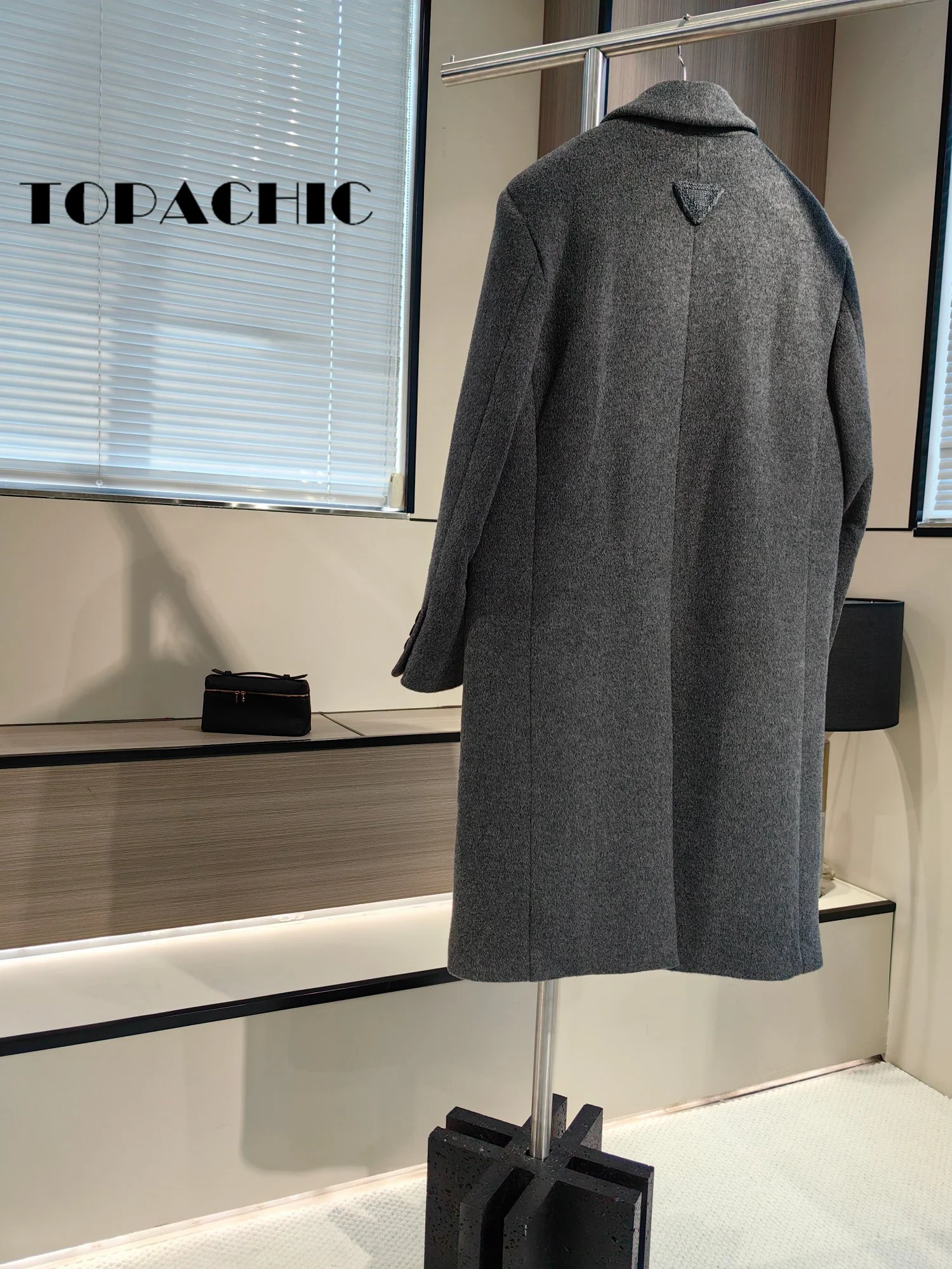 11.1 TOPACHIC High Quality Gray Color Mid-Length Lapel Single Breasted Pocket Thick Wool Coat For Women