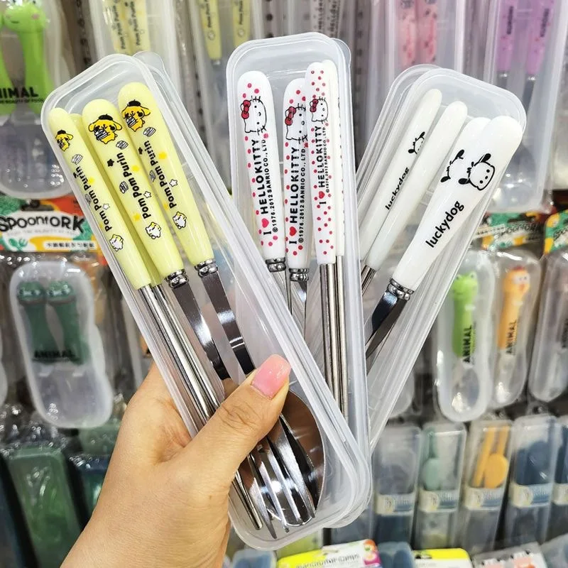 Miniso Hello Kitty Kuromi Cinnamoroll Pochacco мультфильм вилка ложка дорожный портативный набор