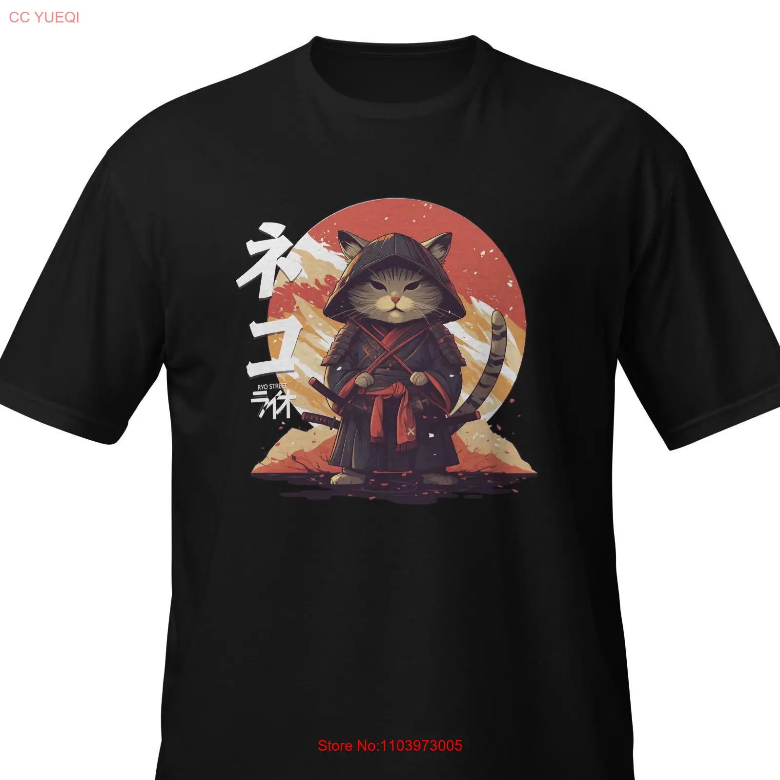 Фото Samuraï Cat Aka Matoo Черная футболка с длинными или короткими рукавами №1