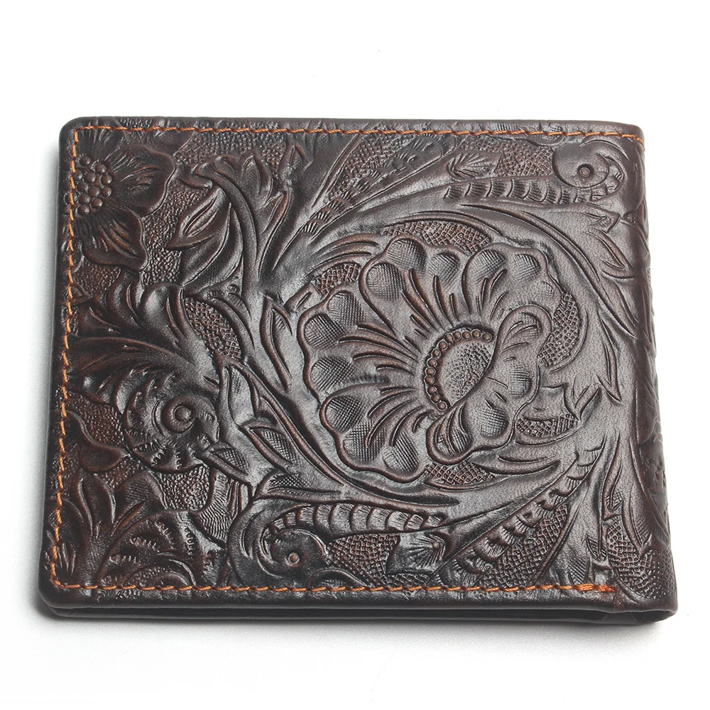 Кошелек мужской из натуральной кожи с объемным цветочным узором |