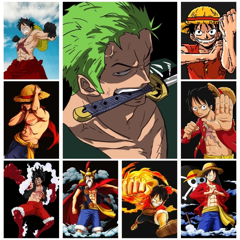 

Японская Классическая аниме горячей крови, цельный обезьянка D Luffy масляная живопись, настенное искусство, украшение для детской комнаты 40x50 см