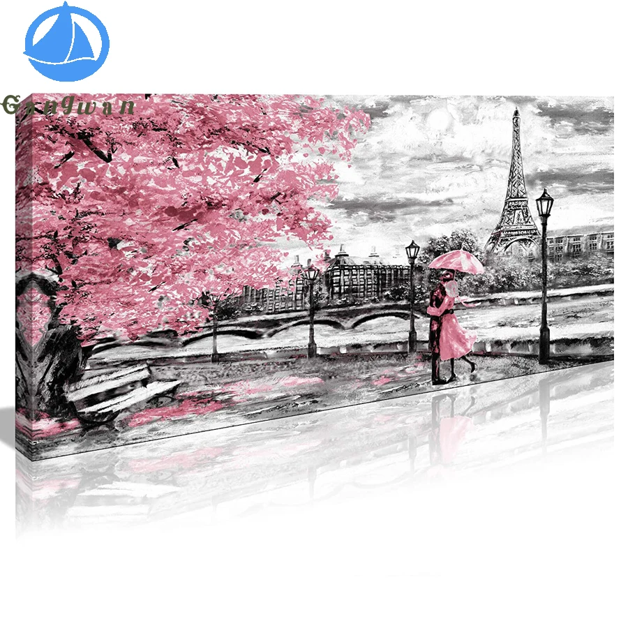 

Black and white pink umbrella couple at the Eiffel tower Diamond Embroidery Full Drill Living Room Decor 5D DIY Diamond Painting