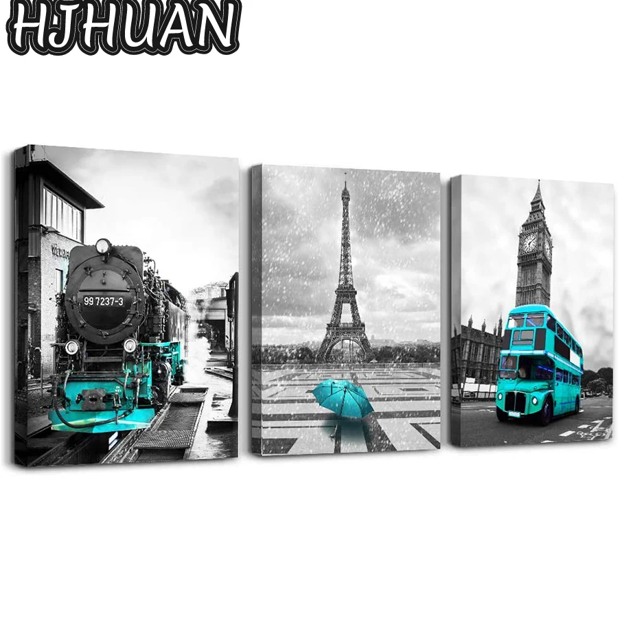 

3pcs City street architectural scenery, Eiffel tower in Paris Full Square Diamond DIY Diamond Painting Picture of Rhinestones