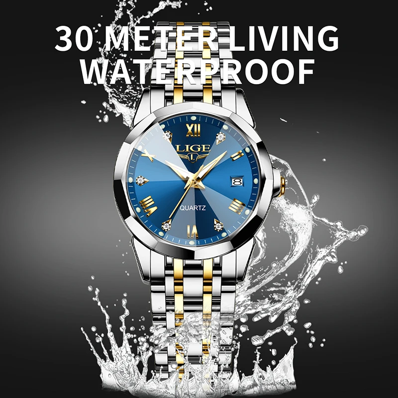 Лучший бренд 2024 новые женские часы LIGE роскошные водонепроницаемые модные из