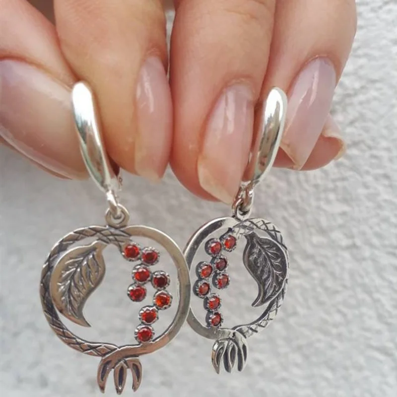 

Unique Silver Color Pomegranate Design Dangle Hook Earrings for Women Female Fashion Jewelry Gifts for her