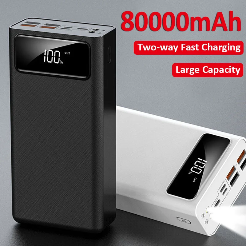 

80000mAh Quick Charge 3.0 Power Bank Portable Large Capacity Charger Digital Display External Battery with flashlight iPhone