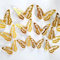 12pcslot new 3d hollow golden silver butterfly wall stickers art home decorations wall decals for party wedding display shop