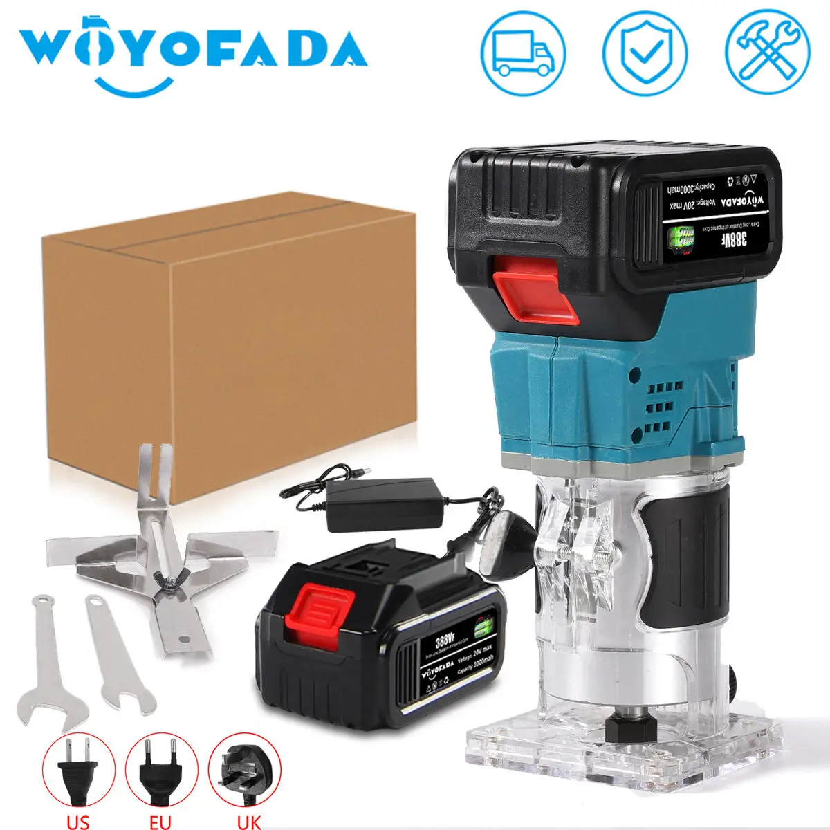 

6.35m Cordless Electric Trimmer Woodworking Engraving Slotting Trimming Milling Machine Wood Router for Makita 18V Battery