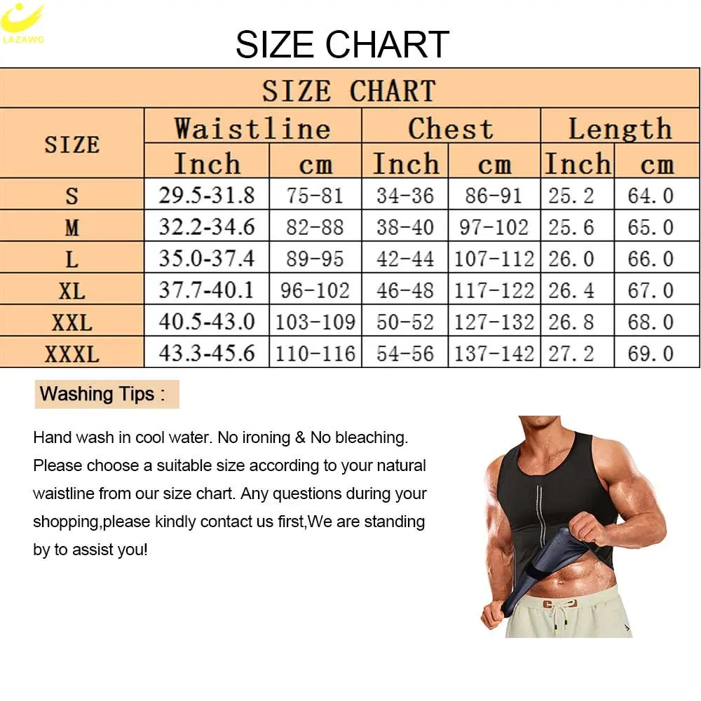 LAZAWG Sauna Vest for Men Weight Loss Tank Top Sweating Top Slimming Sleeveless Body Shaper Fat Burner Sportwear Fitness