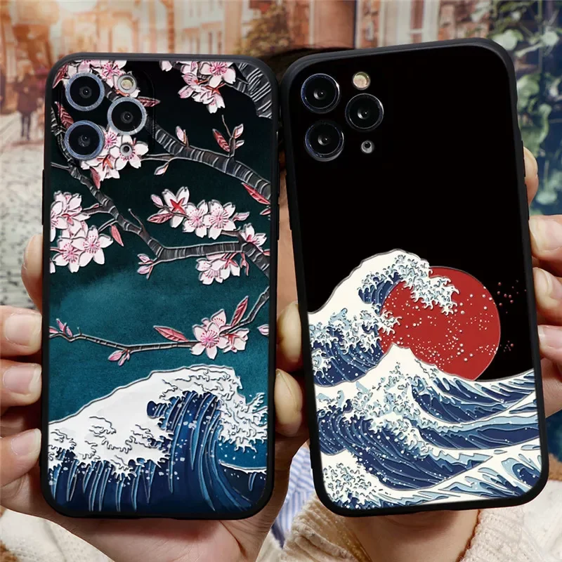 

New Fashion For Coque iPhone 6 7 6S 8 Plus SE 2020 10 X XR XS 11 12 13 14 Pro Max TPU Relief Cover Emboss Mountain Silicon Phone
