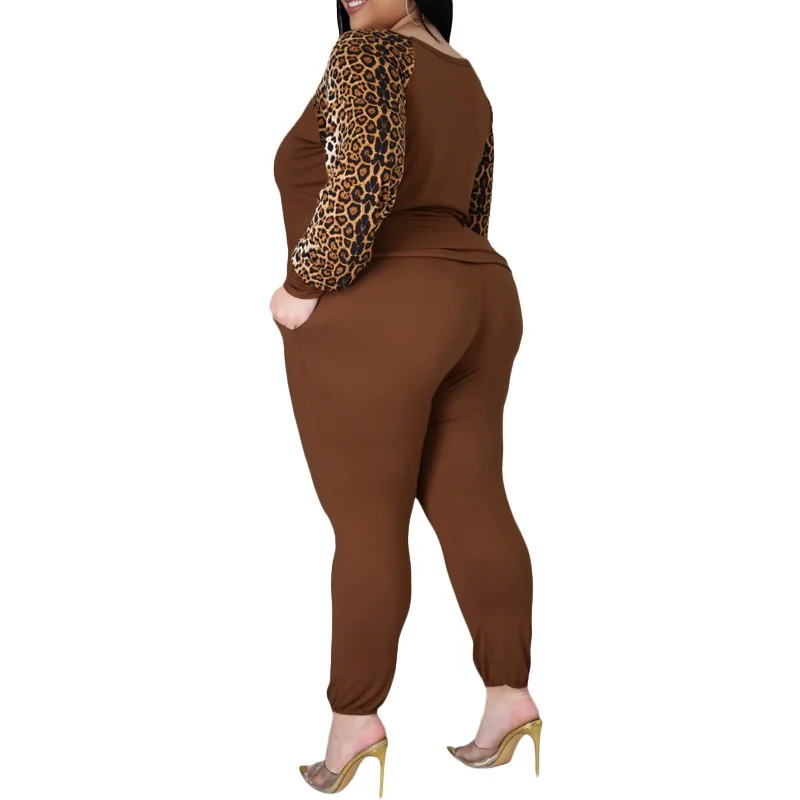 Plus Size Sets 2 Piece Outfit Women Fall Clothes Sweatsuit Tracksuit Leopard Patchwork Crop Top Leggings Whol 3xl 4xl 5xl 6xl