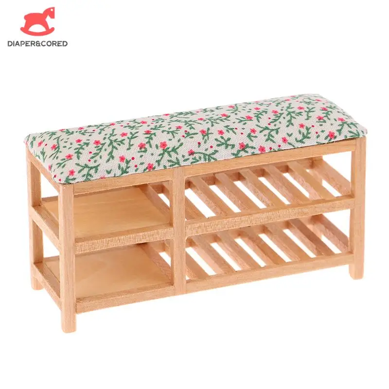 

1pcs Dollhouse Miniature Wooden Sofa Stool Shoe Rack Storage Shelf Furniture Model Decor Toy Doll House Accessories