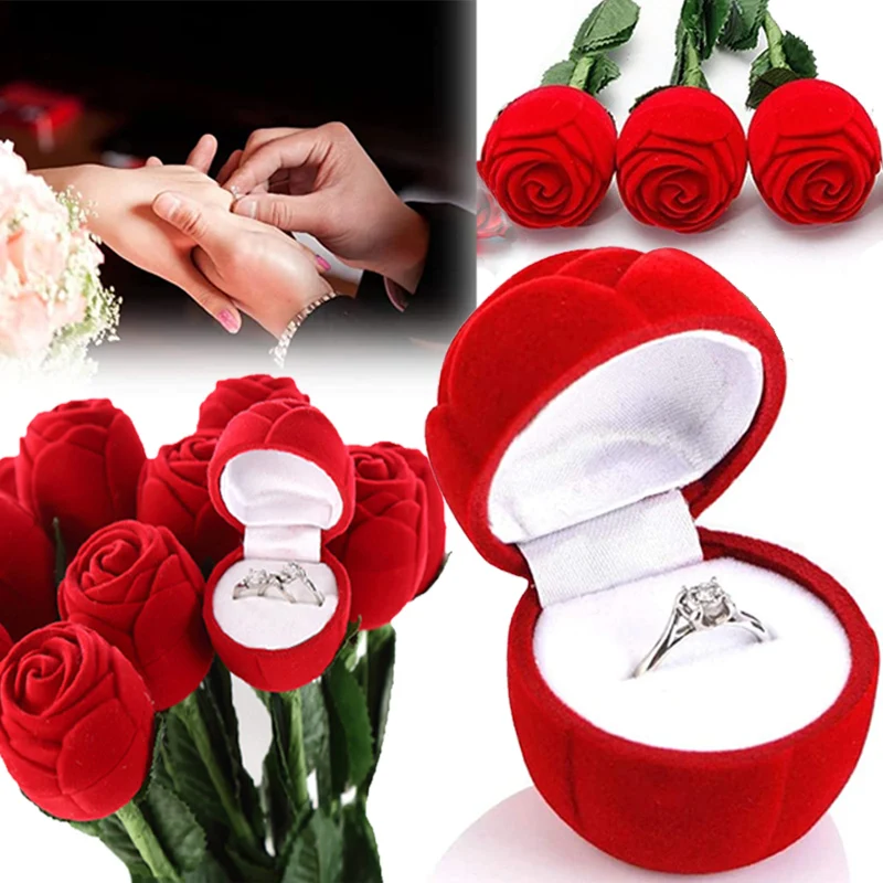 

Rose Flower Love Heart Romantic Wedding Ring Box Cases Earring Pendant Necklace Jewelry Display Gift Organizer Storage Packaging
