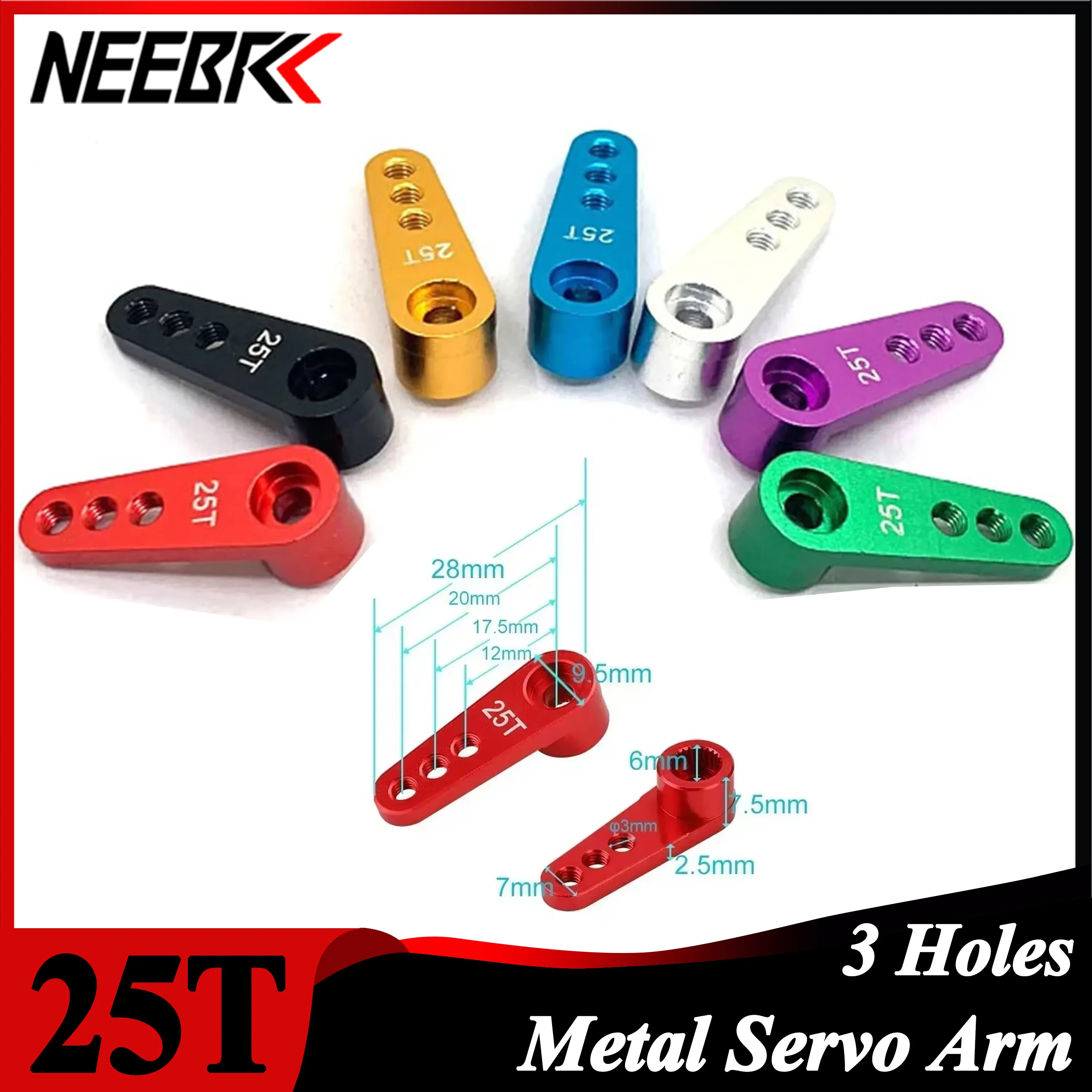 Фото NEEBRC 25T Металлический сервопривод с 3 отверстиями для 1/10 RC 21G 2KG 12KG 7KG Сервопривод автомобиля Лодка Робот Wltoys Futaba HSP Axial SCX10 Аксессуары №1