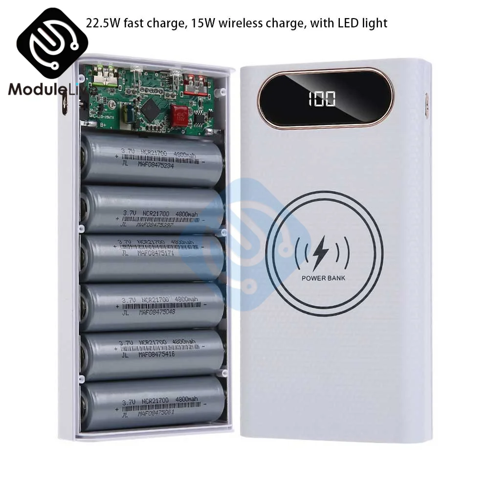 

Removable 6-section 21700 Power Bank Set Material Fast Charging Battery Wireless Charging Mobile Power Supply Kit Welding-free