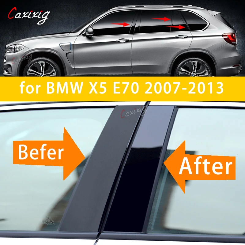 

8PCS Gloss Black Polished Pillar Posts Fit Window Trim Cover BC Column Sticker For BMW X5 E70 2007-2013