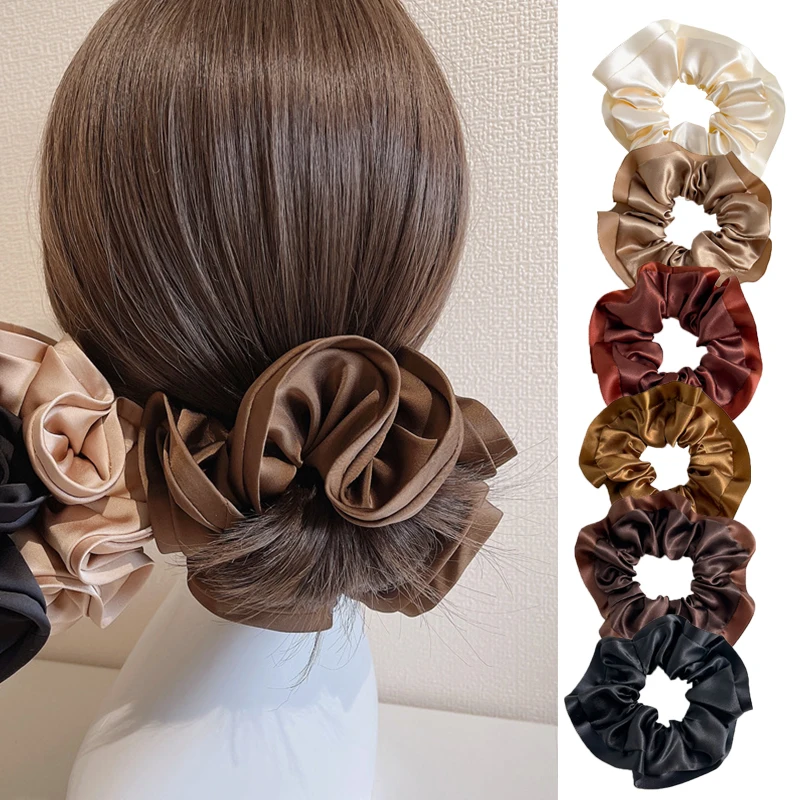 

Korean Woman Satin Scrunchies Elegant Satin Elastic Rubber Band Solid Color Ladies Ponytail Hold Hair Accessories Headwear