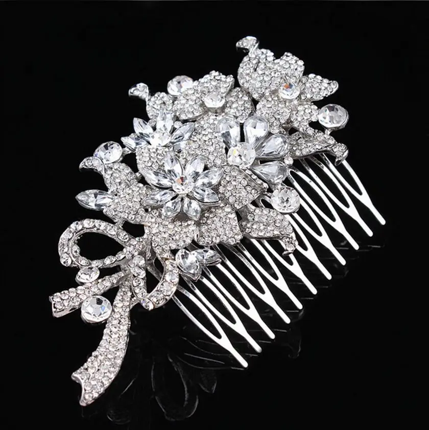 

4.3 Inch Extra Large Vintage Look Silver Tone Elegant Wedding Hair Comb with Tiny Rhinestone Crystals