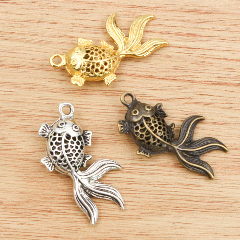 3 шт 34x22 мм Античные посеребренные бронзовые позолоченные полые рыбы ручной работы подвески: DIY для браслета ожерелье