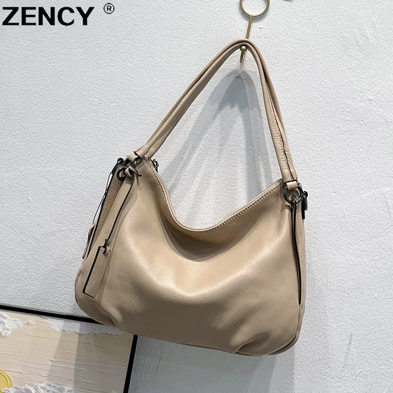 

ZENCY Hot 100% Genuine Cow Leather Calfskin Women Shoulder Bag Handbag Top Layer Smoth Cowhide Messenger Long Strap Tote Bags