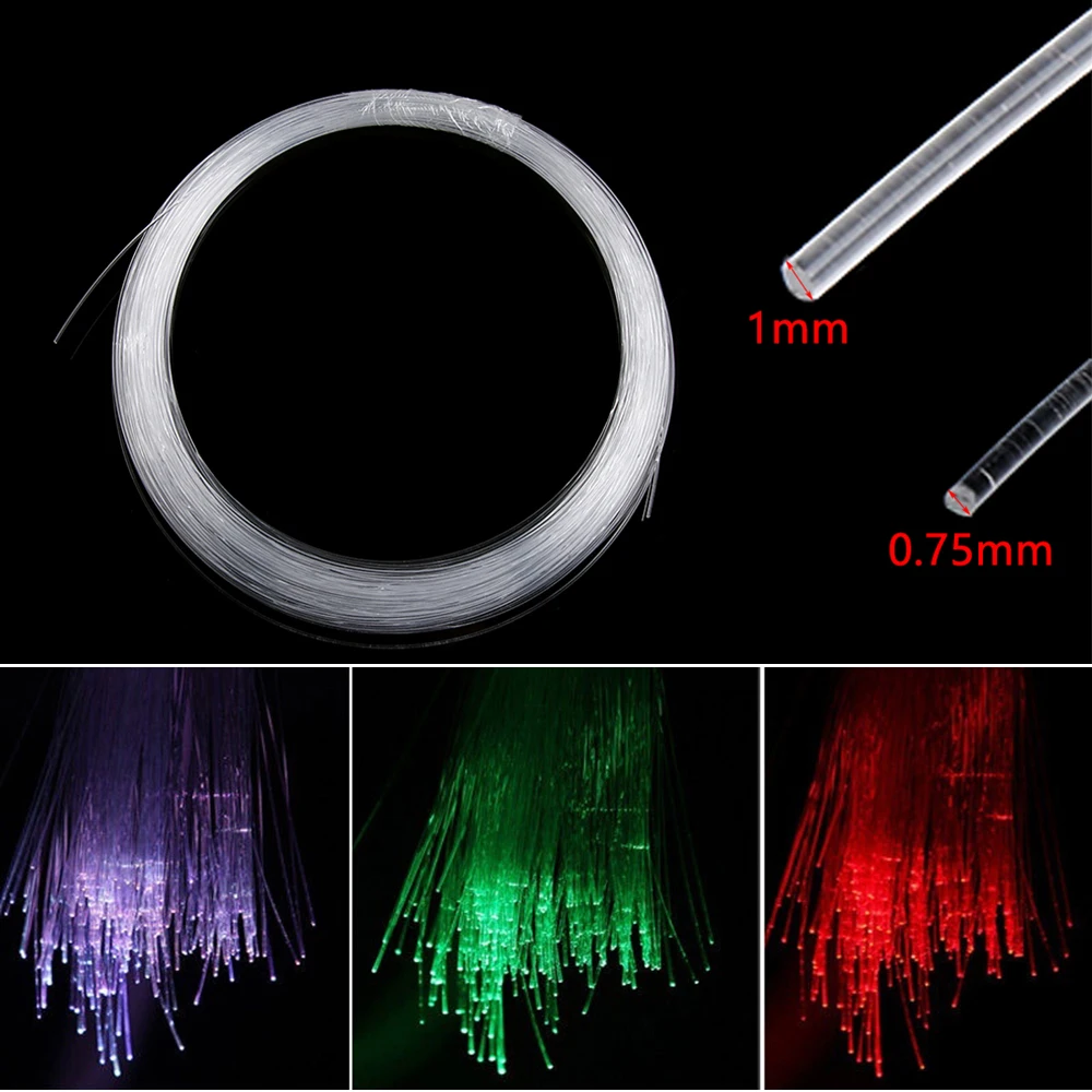 50M PMMA Plastic Fiber Optic Cable 0.75mm/1.0mm End Glow Led Light Clear DIY For LED Star Ceiling Lighting Bright Party Light