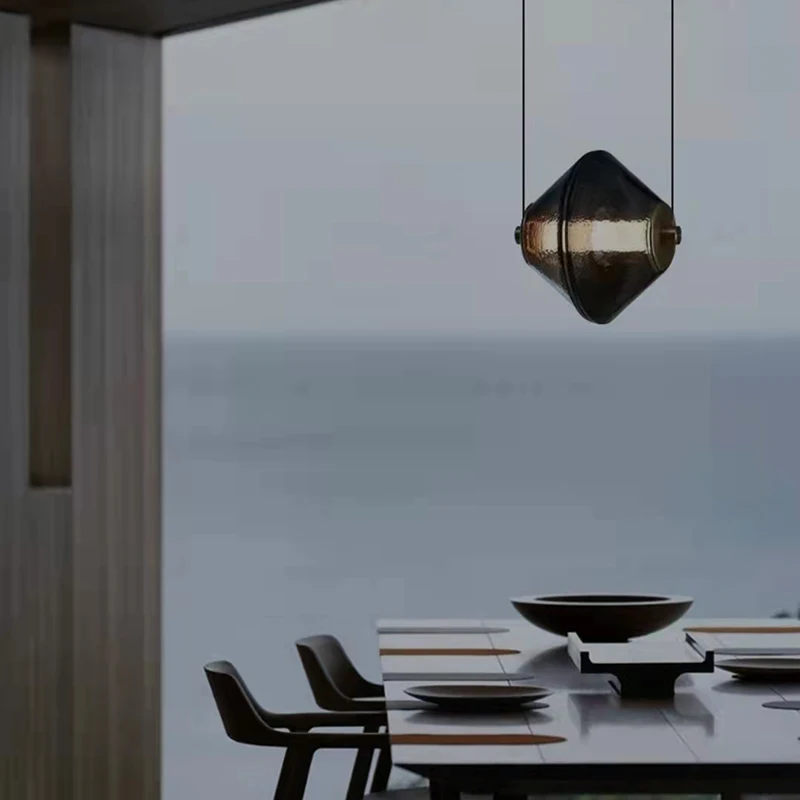 

Современные подвесные светильники из прозрачного серого янтарного стекла, новинка для столовой, бара, чайной, спальни, подвесные светильники, регулируемые провода