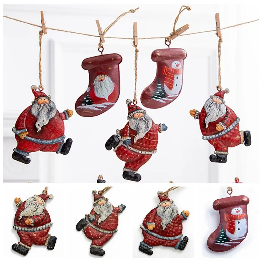 

Подвесные рождественские украшения для рождественской елки, Мультяшные чулки с Санта-Клаусом, металлические художественные подвески, праздничные украшения, подарок
