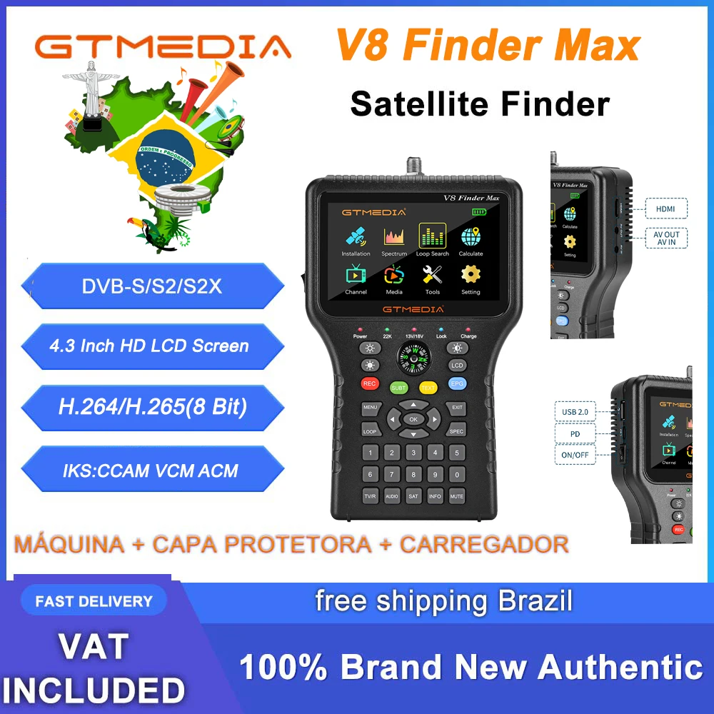GTMEDIA V8 Finder Max DVB-S/S2/S2X satellite finder Support H.264/H.265(8 Bit) 7.4V/4000mAh Super battery life Support VCM, ACM