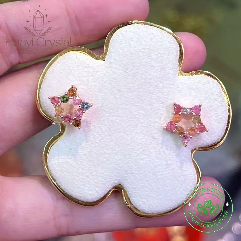 

Natural Coloured Tourmaline Star Earrings in Brass With Rose Gold Plating