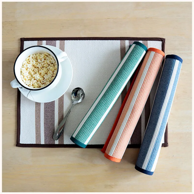 

1Pc 30x40cm Thicken Cotton Woven Striped Dinner Table Mat Insulation Pad Kitchen Placemat Party Decoration