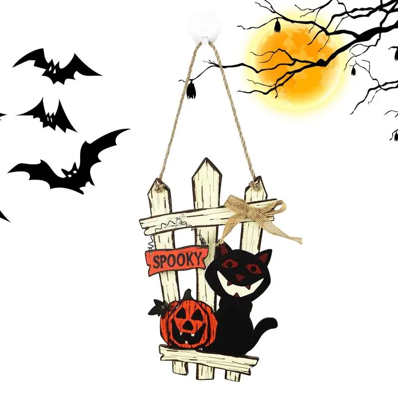 

Pumpkin Door Hanger Halloween Welcome Door Sign Black Cat Ghost And Pumpkin Wood Sign For Porch Photo Props Front Door Ornament